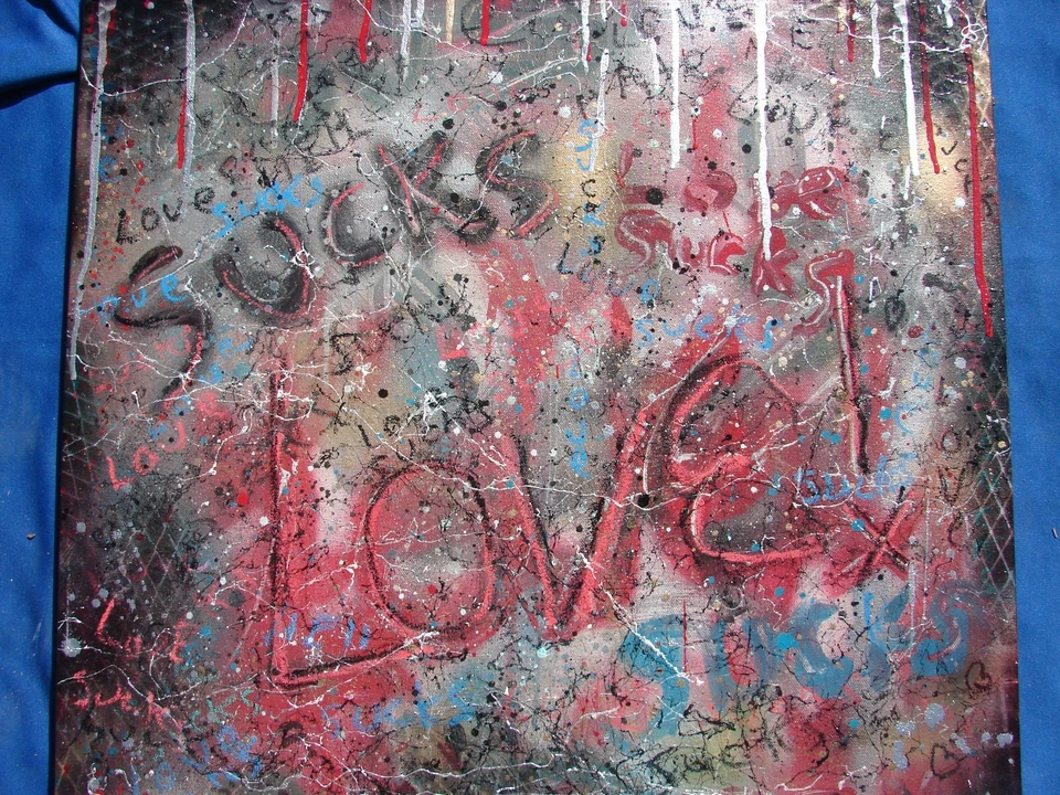 Modernist ABSTRACT Modern Painting GRAFFITI Expressionist ART LOVE SUCKS FOLTZ - Image 4 of 4