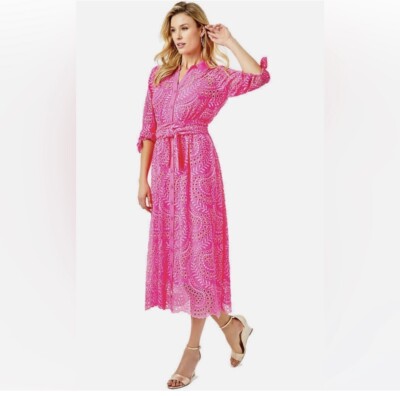 amrita eyelet midi dress lilly pulitzer Lilly Pulitzer Amrita Midi Shirtdress Pink Isle Swirly Fern Scalloped Eyelet 8 at Amazon Women's Clothing store