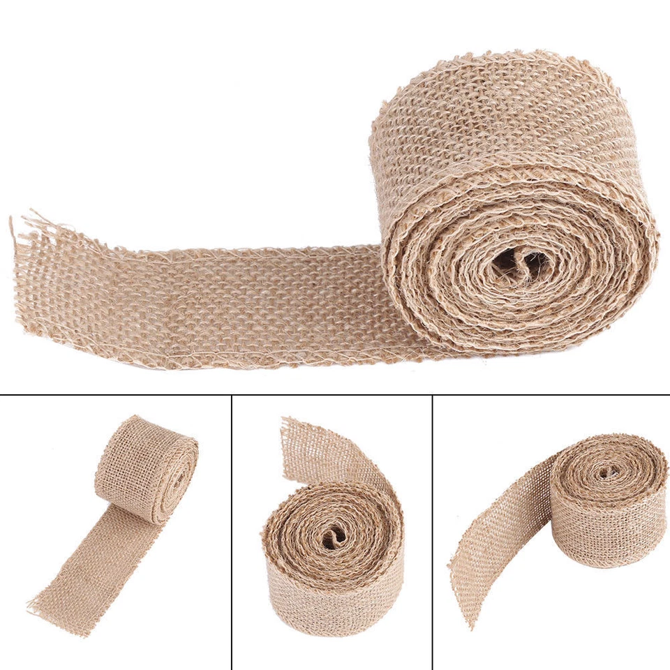2mm-48mm Natur Jute Stoff Sackleinen Hessisch Band Rolle Hochzeit Party Deko DIY - Bild 3 von 4