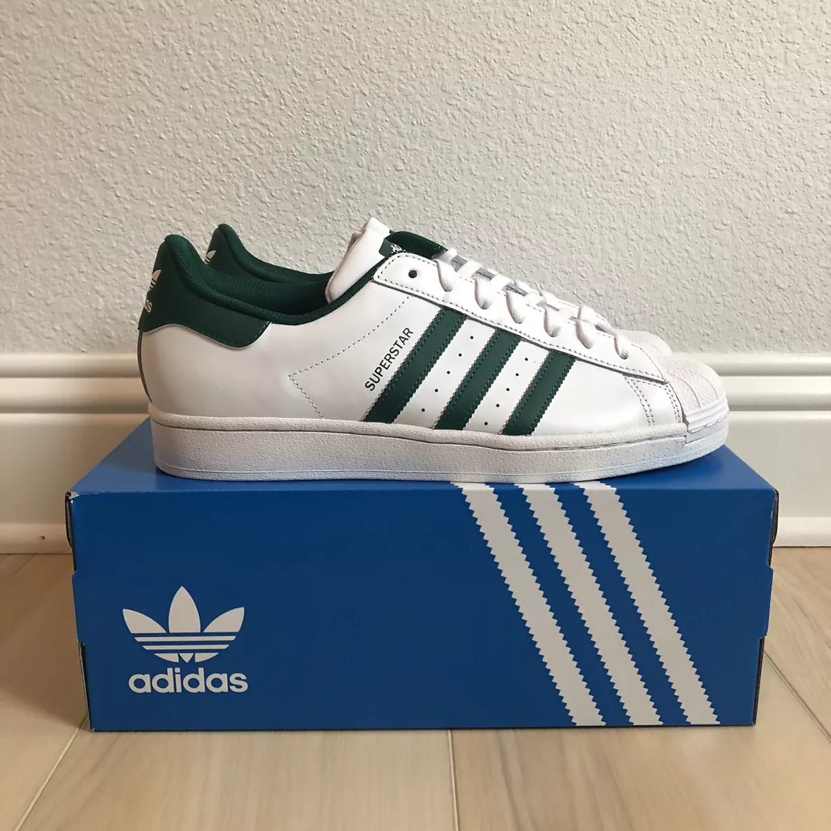 Adidas Superstar Classic White/Green Sneakers Men's 10 | eBay