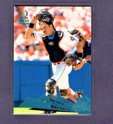 2000 PACIFIC OMEGA PLATINUM BLUE PARALLEL #91 MIKE PIAZZA JERSEY NUMBER #31/55