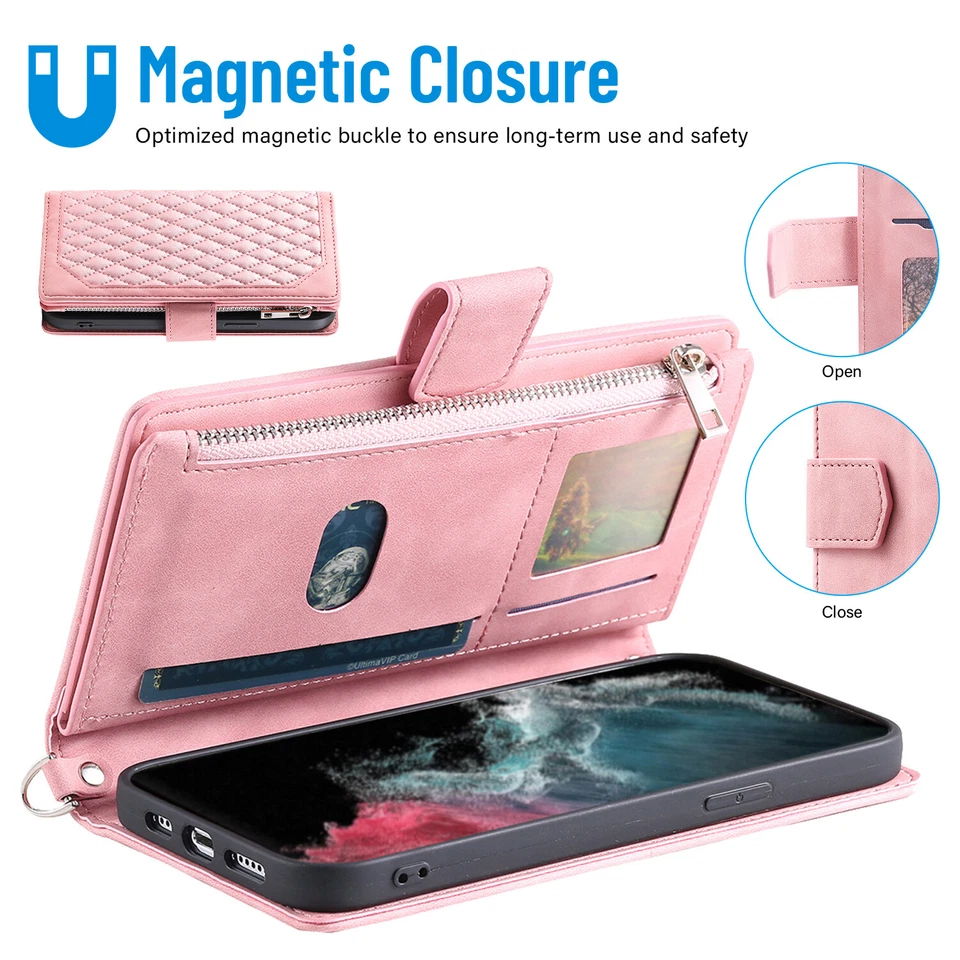 Leather Zipper Wallet Card Flip Case For Samsung Galaxy S24 Ultra S23 S22 Plus - Image 4 of 4