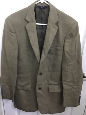 Joseph & Feiss Gold Men's Brown Window Pane 2 Button Wool Blazer Sports Coat 38L