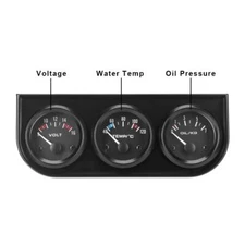 2" 52MM 3IN1 TRIPLE GAUGE SET VOLT WATER METER TEMP OIL PRESSURE KIT BLACK FACE
