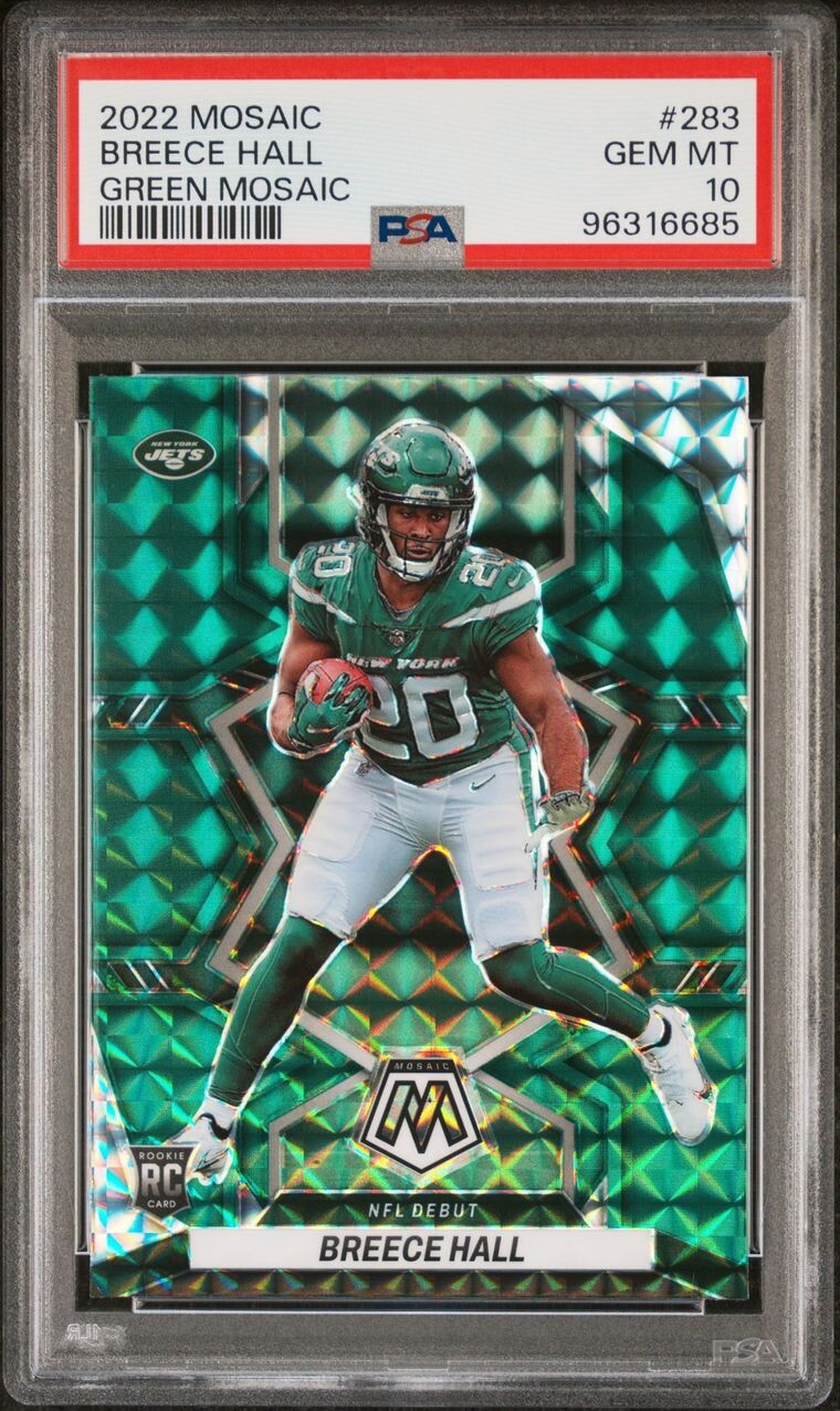 2022 Panini Mosaic Breece Hall Green Mosaic Prizm Rookie RC #283 PSA 10 Jets