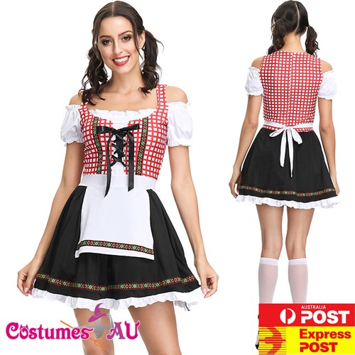Beer Maid Costume Ladies - Red Bavarian German Oktoberfest Heidi Fancy Dress Oktoberfest Red Dress Costumes For Women Beer Maid Costume Ladies - Red Bavarian German Oktoberfest Heidi Fancy Dress Oktoberfest Red Dress Costumes For Women