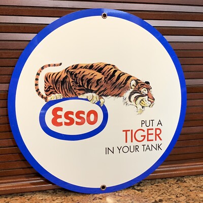 Esso Put Tiger In Tank Gasoline Oil Gas vintage Style round sign Reproduction