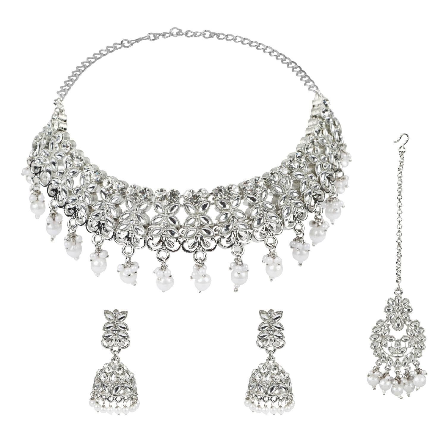 Efulgenz Crystal Choker Indian Jewelry Set Faux Kundan Pearl Crystal Stone Ne...