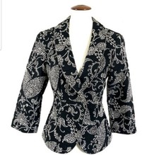 CAbi Women s Blazer Jacket Eliza Floral Brocade Tapestry 3/4 Sleeves Size 6