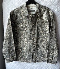 New Ashley Mason Leopard Print Jean Jacket Size Mediu M Brown Black Stretch Coat