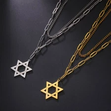 Star of David with Menorah Necklace for Women Double Layer Stainless Steel