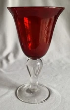Water Goblet Glass Artland Iris Ruby Red Pattern 8 1/8"
