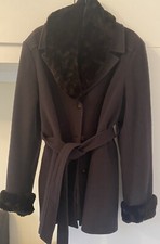 Luxuryvintage Wool&cashmere Brown Coat-belted-removal Fur Trim Sizel Worn 3time