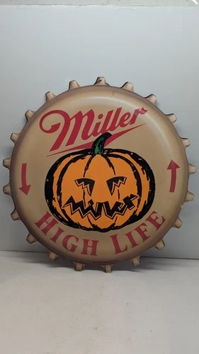 Vintage Miller High Life Pumpkin Halloween 18" Die Cut Sign 1995 Beer Display