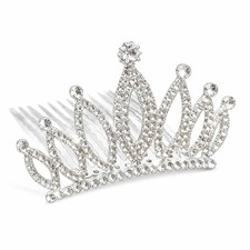 Rhinestone Crown Hair Comb Silver Crystal Tiara Clip for Women Silver-Two