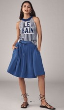 NWT Anthropologie Maeve Bow Pleated Knee-Length Skirt Smocked Blue Size 6 Cute