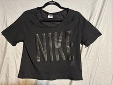 Nike DRI-FIT Women’s Large Short Sleeve CROP TOP Mesh Black Sporty Gym Workout