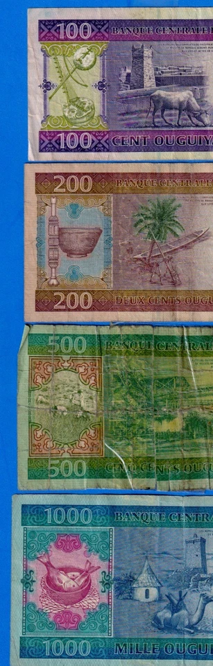 Mauritania Set 100 to 1000 Ouguiya 2004-2006  P- 10b,11b,12a,13a - 4 Circ Notes - Image 3 of 4