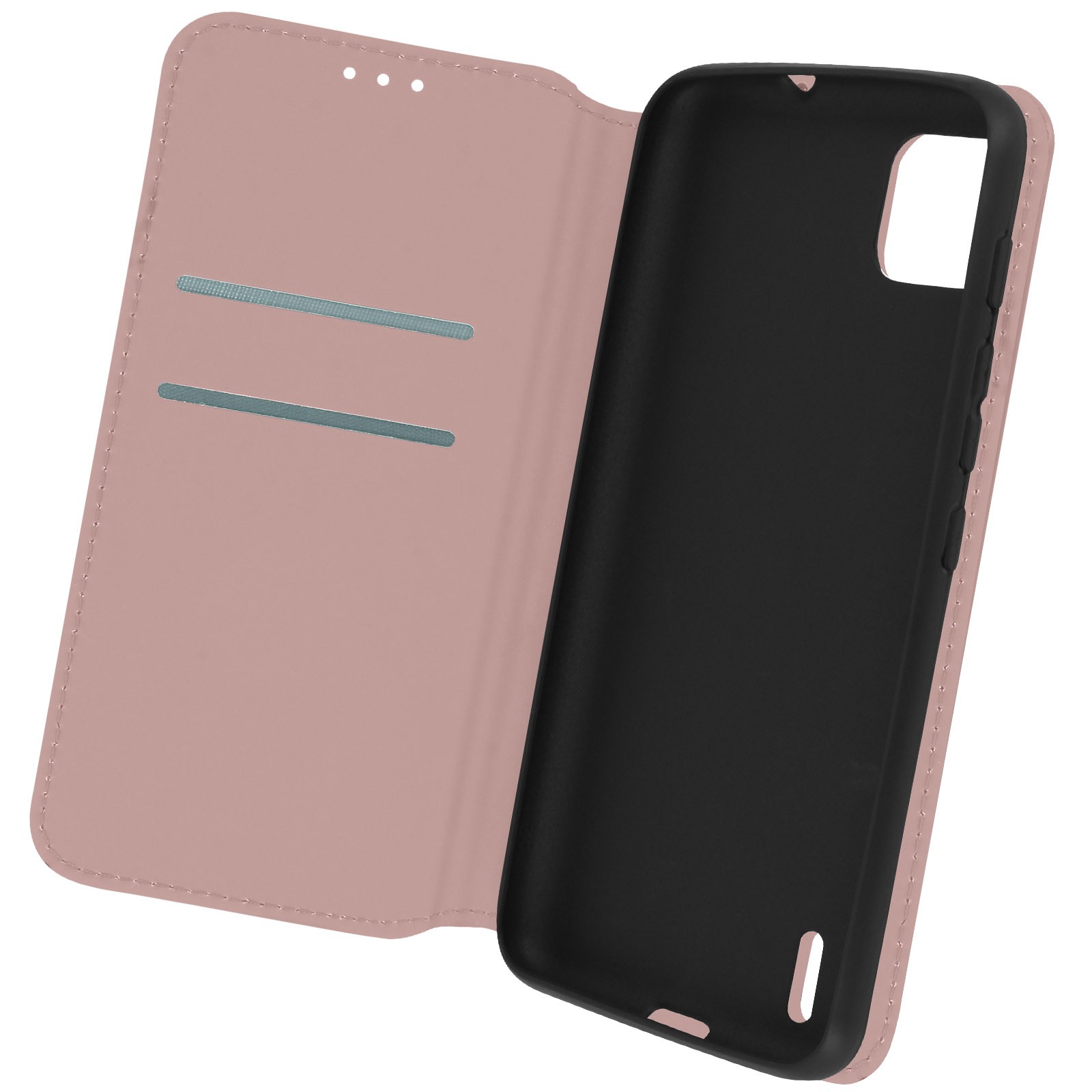 Étui Wiko Y62 Or Rose avec rabat de protection intégrale en similicuir