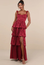 Lulus Red Tiered Ruffle Midi Dress Floral | XS NWT