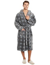 Yoimira Mens Hooded Plush Fleece Robe - Cozy, Soft Luxury Bathrobe
