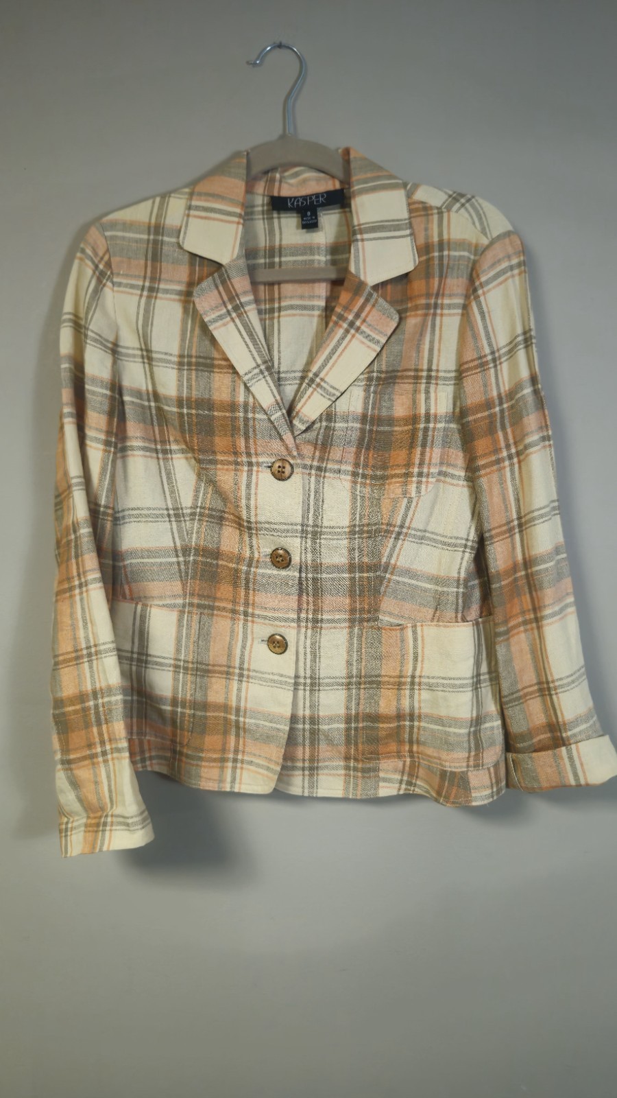 Kasper Plaid, Collared, Button Down Jacket with C… - image 1