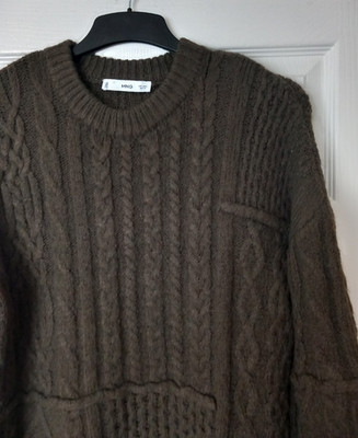 MANGO Khaki Grün Grobstrick 3/4 Arm Pullover Größe EUR M