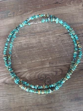 Native American Sterling Silver 36" Turquoise Nugget Stone Necklace by Coriz