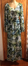 Nine West Floral Green Flower Maxi Dress Size 16 Lined ties back Paradise NEW