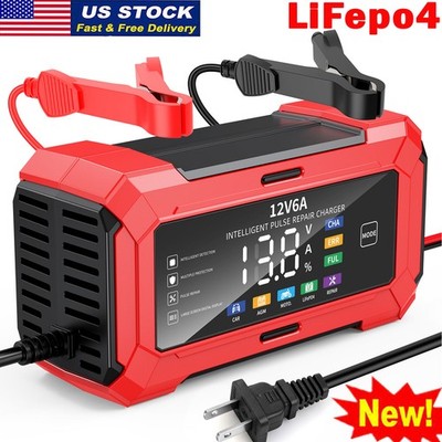 12V 6A Car Battery Charger Smart Automatic Pulse Repair LiFePo4 AGM GEL NEW