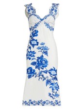 NEW, Farm Rio Cascade Floral Sleeveless Linen Midi-Dress Sz L #MD2326