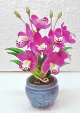 US stock 4"H Handcrafted -Artificial Violet Cymbidium Orchid arranged in a pot