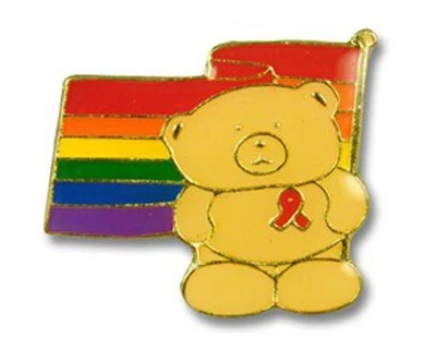 Anstecknadel Regenbogen Bär 🏳️‍🌈 Pin mit Flagge & roter Schleife – Pride Symbo