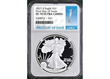 2025 s proof silver eagle ngc pf 70 uc first day of issue 1st presale