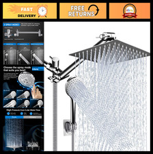 High Pressure 10" Shower Head Combo with 11" Extension Arm 5 Spray Handheld