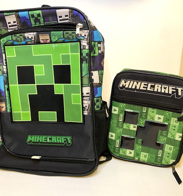 Minecraft Creeper Backpack & Insulated Lunch Bag Set 16'' Boys School Bookbag
