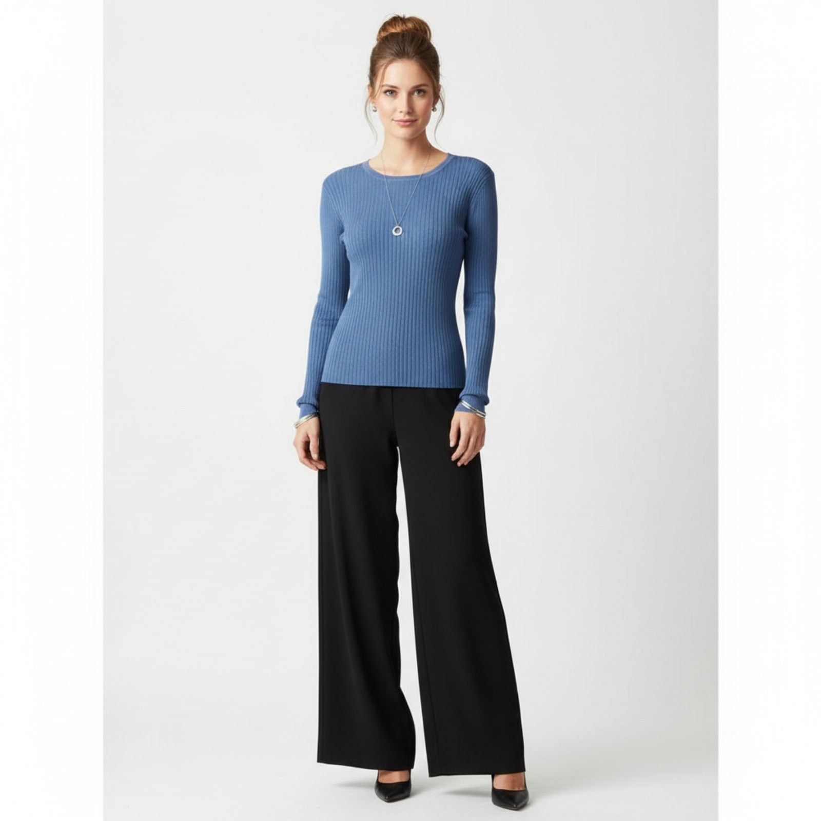 Pendleton Silk Blend Blue Ribbed Long Sleeve Crew… - image 6