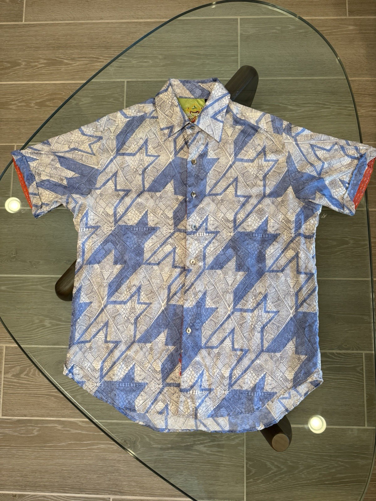 Rare Silk Road By Robert Graham Graphic Star Short Sleeve Casual Shirt Mens Sz M