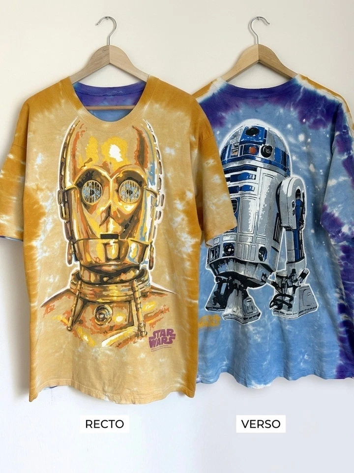🔥 RARE : T-shirt Vintage officiel Star Wars 1997 - C-3PO & R2-D2 - Taille XL 🔥 - Photo 1/4