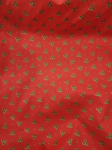 1 Yard Christmas Holly Berry Red Cotton Fabric Quilting Holiday - product listing photo