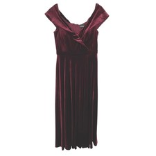 XSCAPE  Vintage Burgundy Velvet Off Shoulder Wrap Maxi Evening Gown Dress 14 P