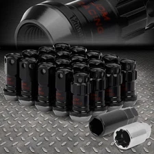 CLOSED END BLACK ALUMINUM SPLINE 16 WHEEL LUG+4 LOCK NUT+KEY M12X1.5 22MMx45MM