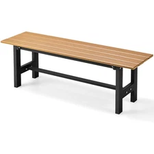 Outdoor HDPE Bench w/ Metal Frame 47" x 14" x 16" for Garden Yard Brown