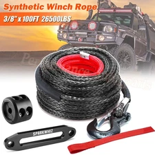 SPARKWHIZ Synthetic Winch Rope Cable Kit 26500LBS 3/8"x100FT Winch Line Cable