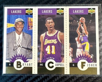 1996 Upper Deck Lakers Gold rookie RC Kobe Bryant, Elden Campbell, Derek Fisher 