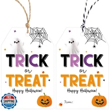 Alynta Halloween Tags with String - 50Pcs Happy Halloween Paper Gift Tags Tri