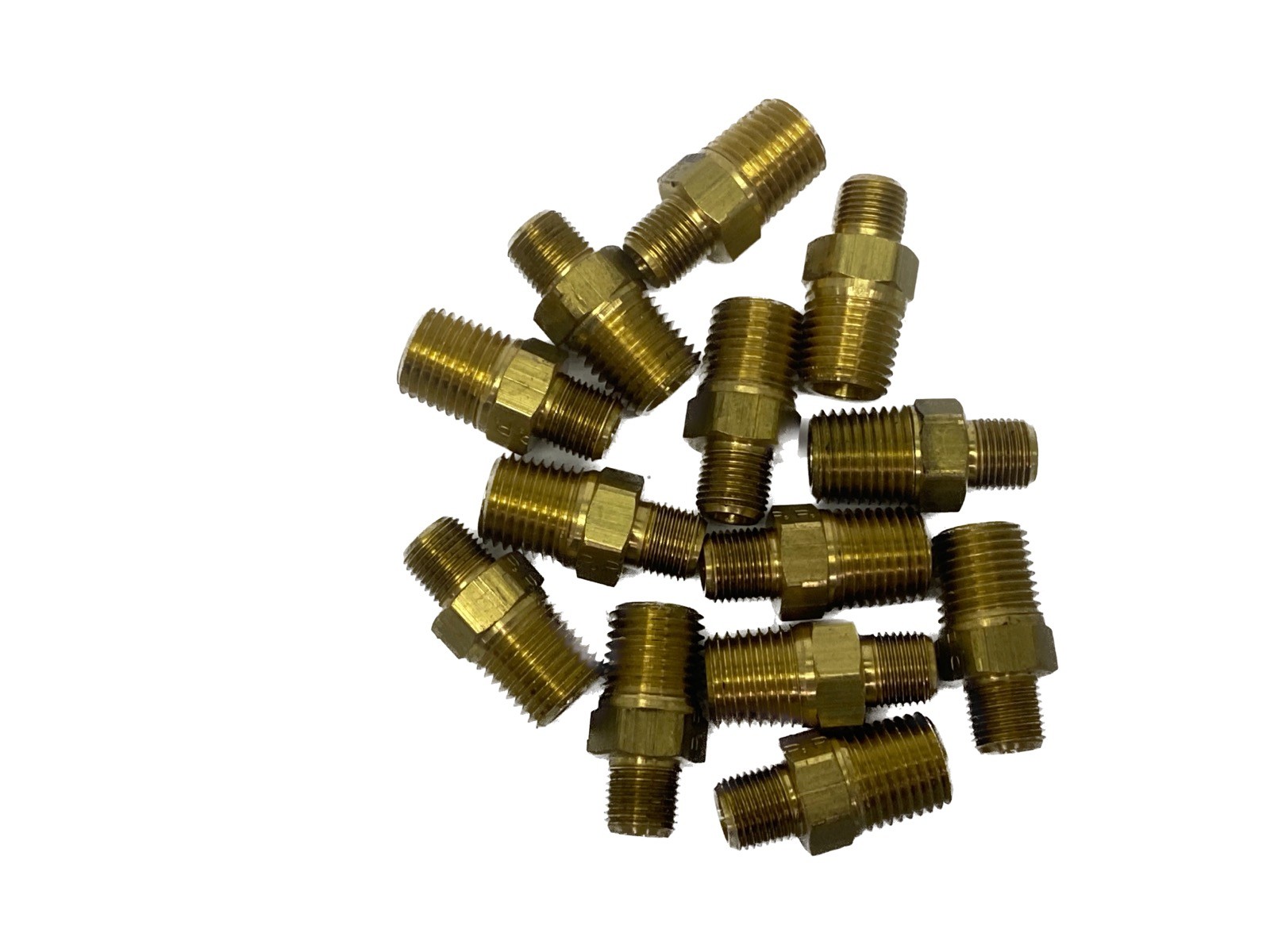 (14) NOS Parker 1/4” NPT x 1/8” NPT Brass Hex Nipple Pipe Fittings 216P-4-2