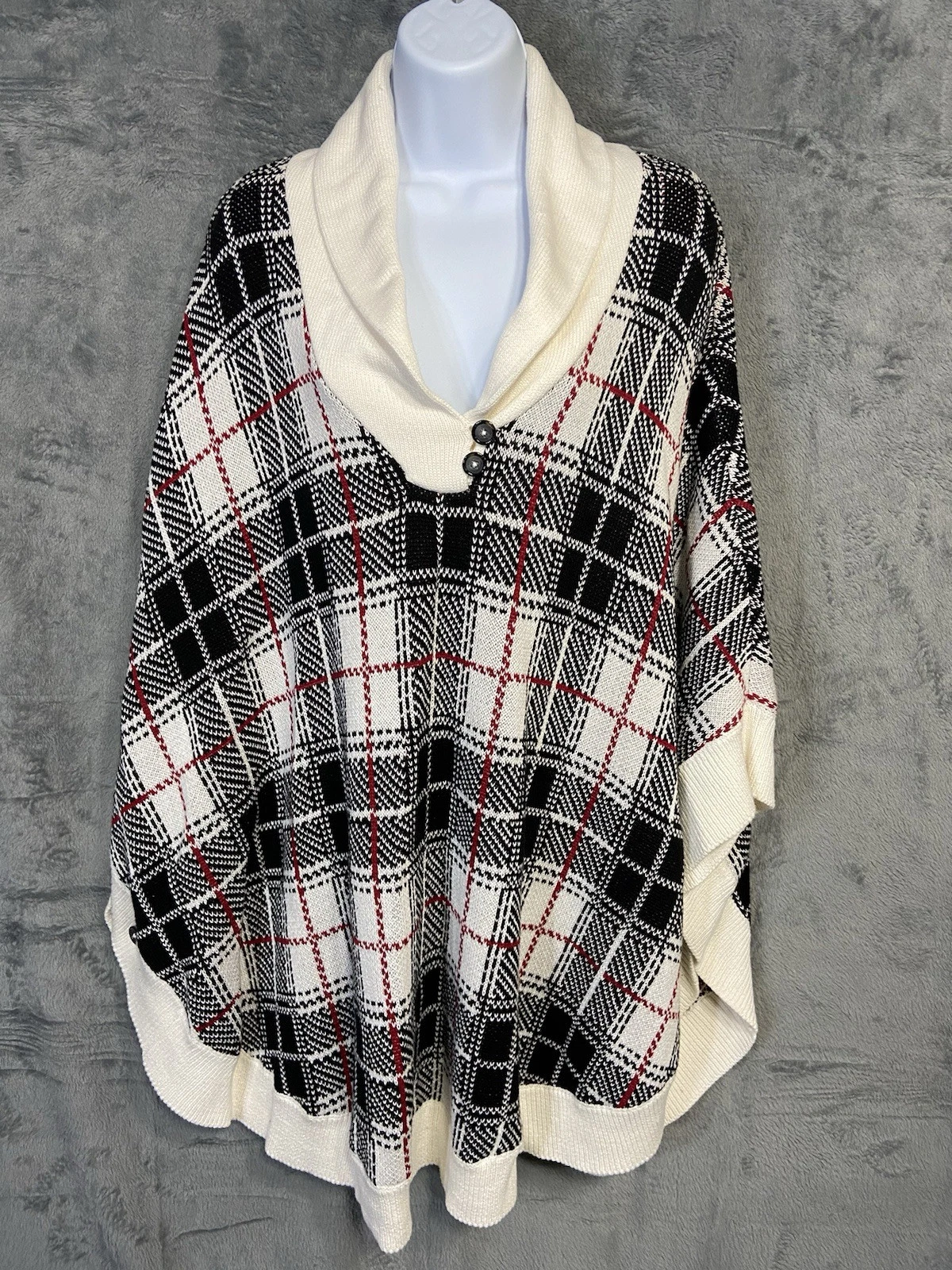 Talbots Poncho Womens Size XL Tartan Plaid Throw Cape Sweater Knit Boho Festival