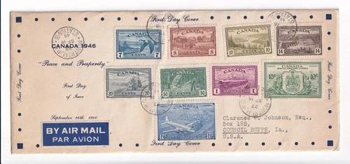 1946 Montreal, Canada Peace & Prosperity Issue FDC to Council Bluff, IA (66715)