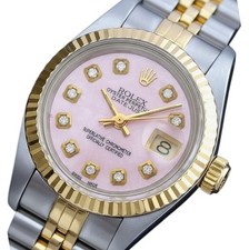 Rolex Datejust Two-Tone 14KY & Steel Pink Mother of Pearl Diamond Dial Watch